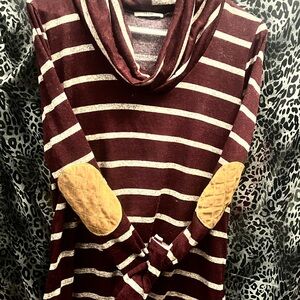 Le Lis Burgundy and Cream Striped Cowl Neck Sweater